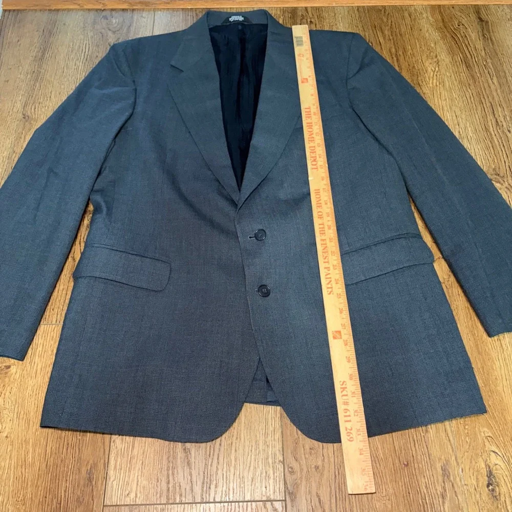 Haggar Pure Worsted Wool Blazer Mens 46L Charcoal Gray 2 Button Sport Coat Read